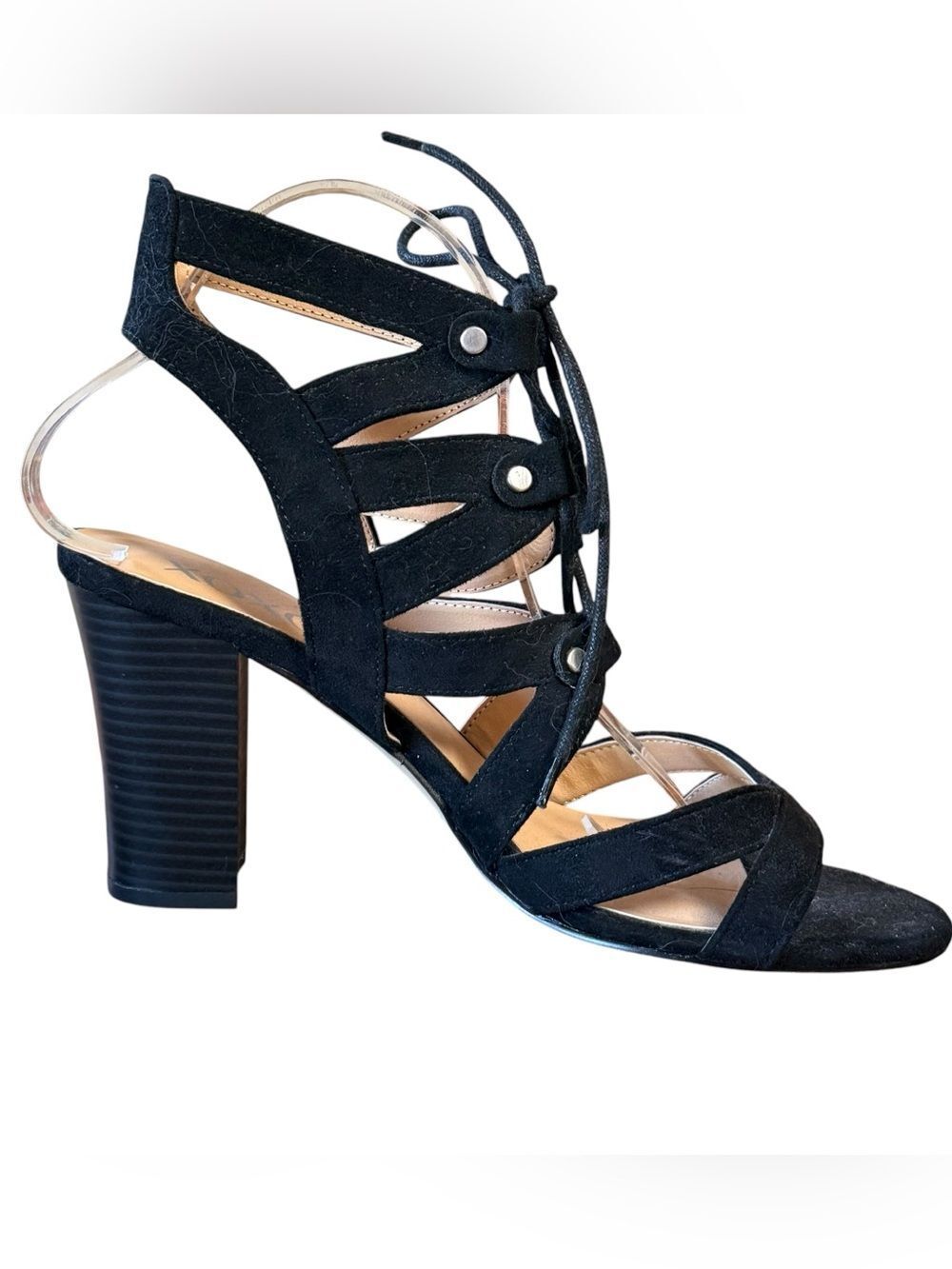 XOXO Brand Balta Black Lace-up Chunky Heel Sandals Block heel Size 10 - Picture 5 of 10
